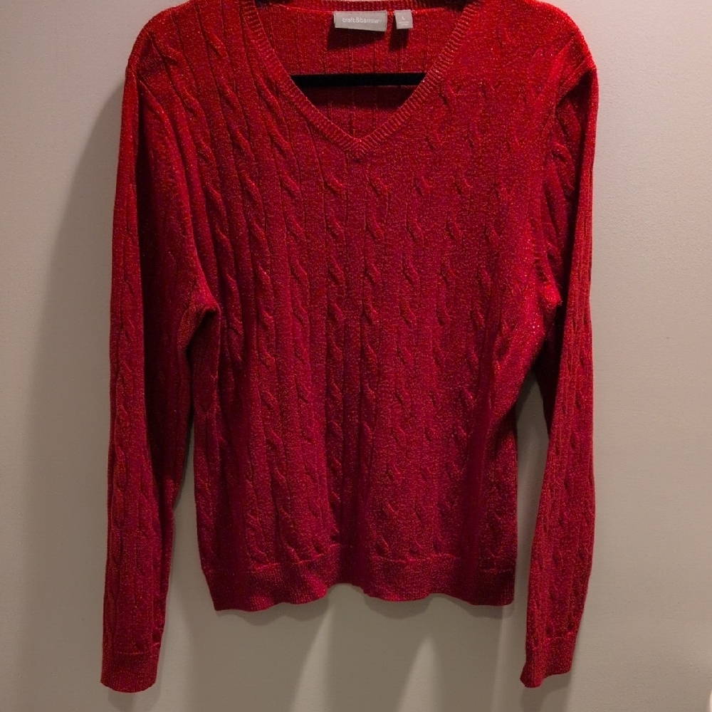 Croft & Barrow Red V-Neck Cable Knit Sweater
